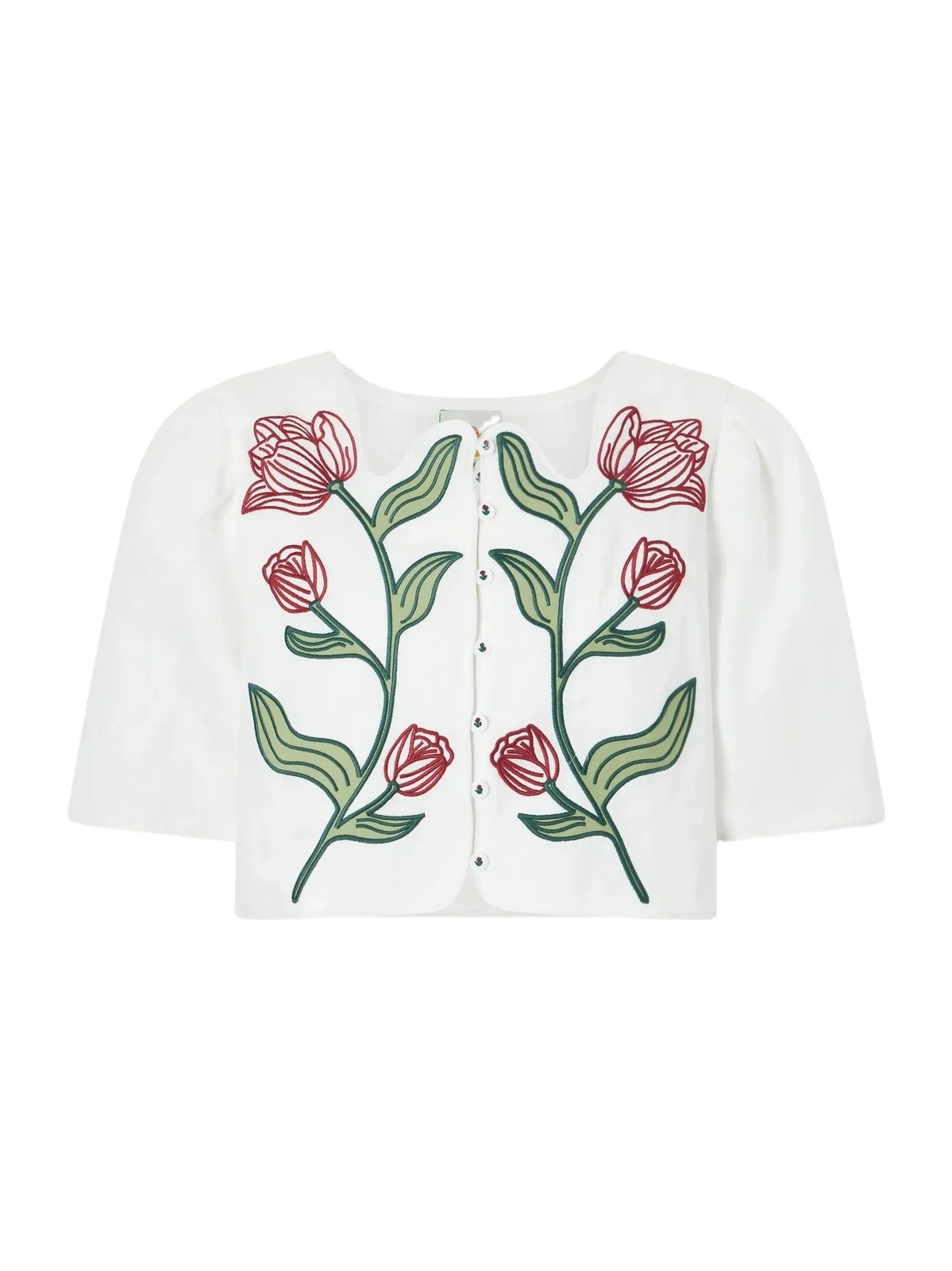Floral-embroidered Cropped Linen Top Floral-embroidered Cropped Linen Top