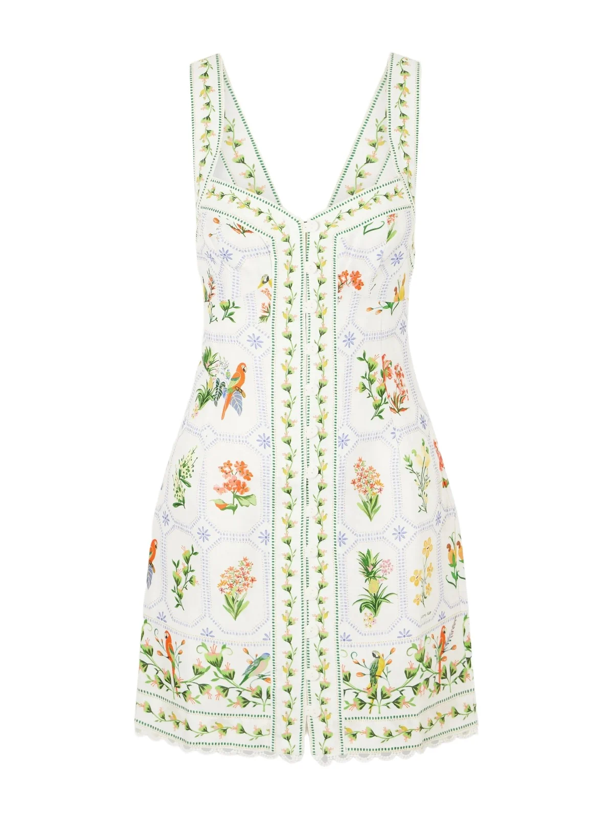 Farm Rio Tropical Porcelain Printed Linen Mini Dress