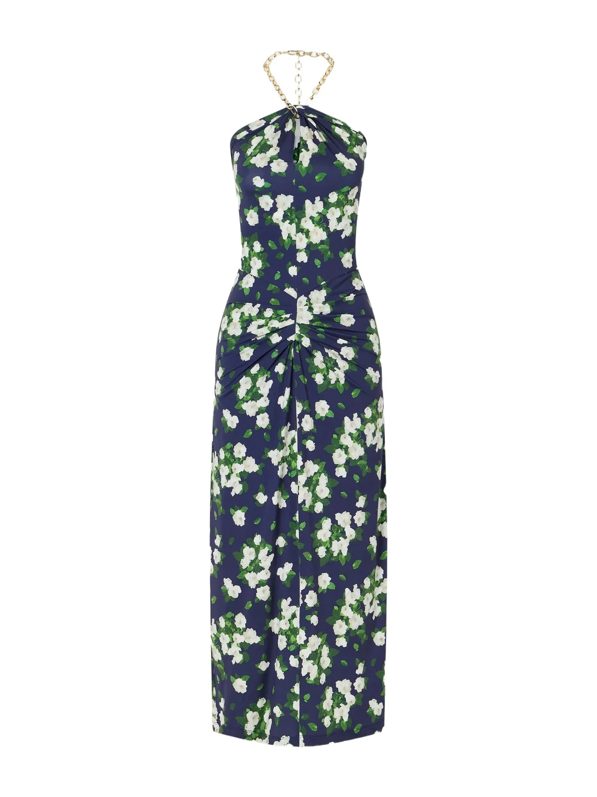 Floral-print Embellished Jersey Halterneck Midi Dress