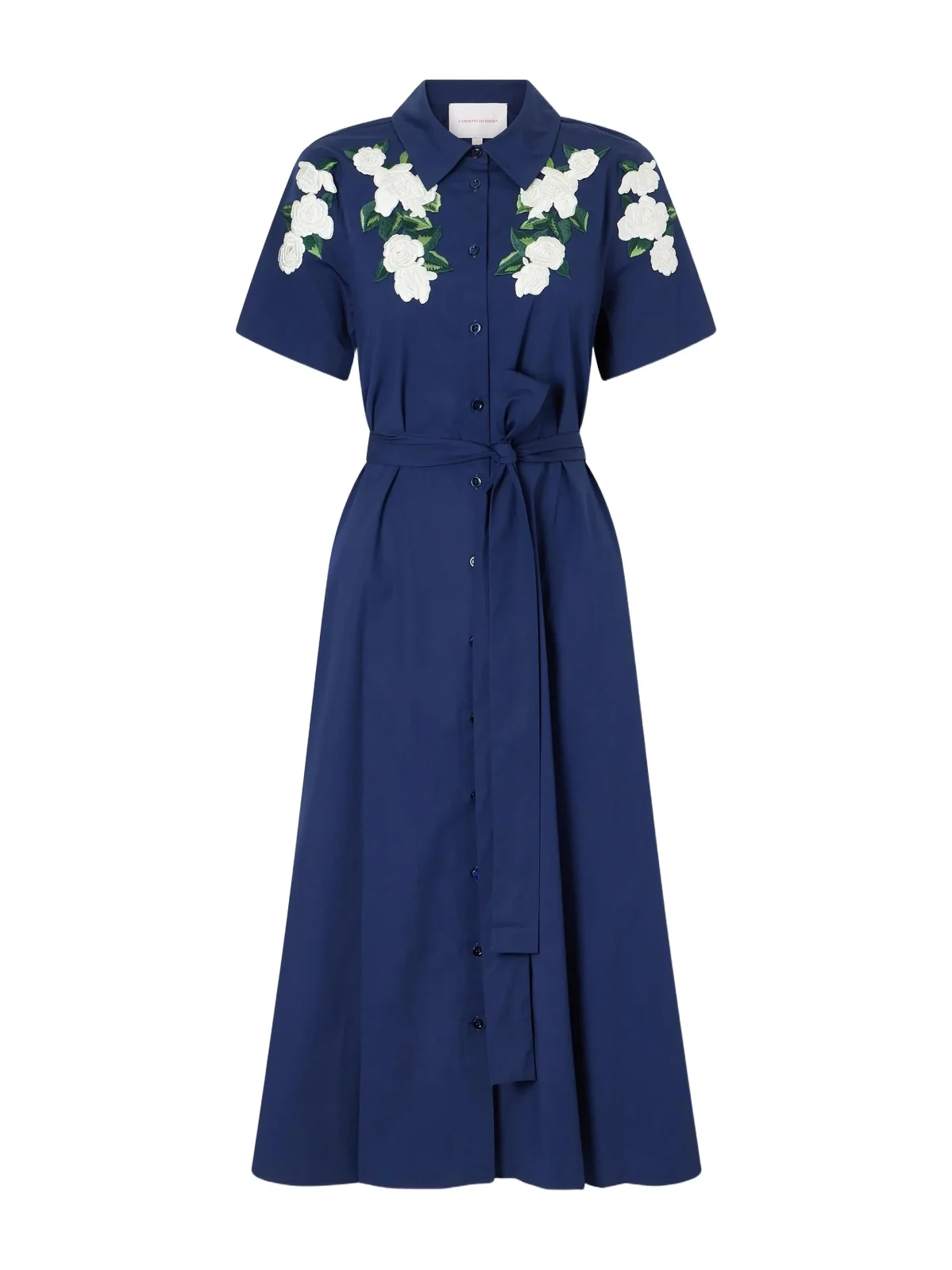 Belted Floral-embroidered Cotton-blend Midi Dress