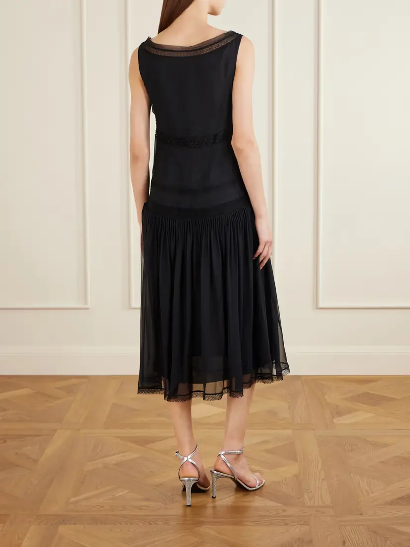 Tory Burch Pleated Lace-trimmed Silk-georgette Midi Dress | Thumbnail 3 Tory Burch Pleated Lace-trimmed Silk-georgette Midi Dress | Thumbnail 3