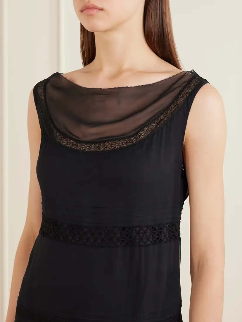 Tory Burch Pleated Lace-trimmed Silk-georgette Midi Dress | Thumbnail 4 Tory Burch Pleated Lace-trimmed Silk-georgette Midi Dress | Thumbnail 4