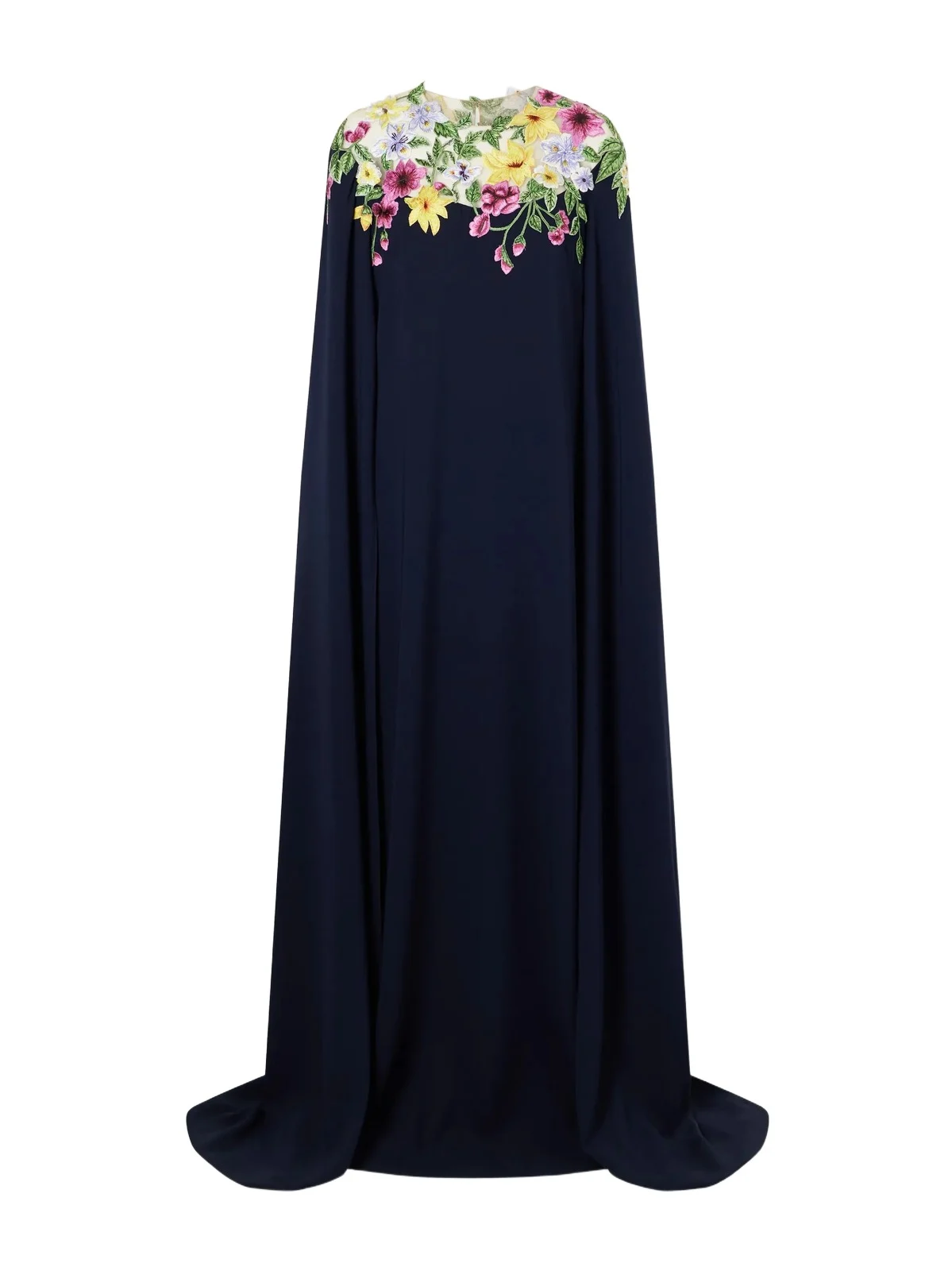 Cape-effect Floral-embroidered Silk-blend Georgette Gown