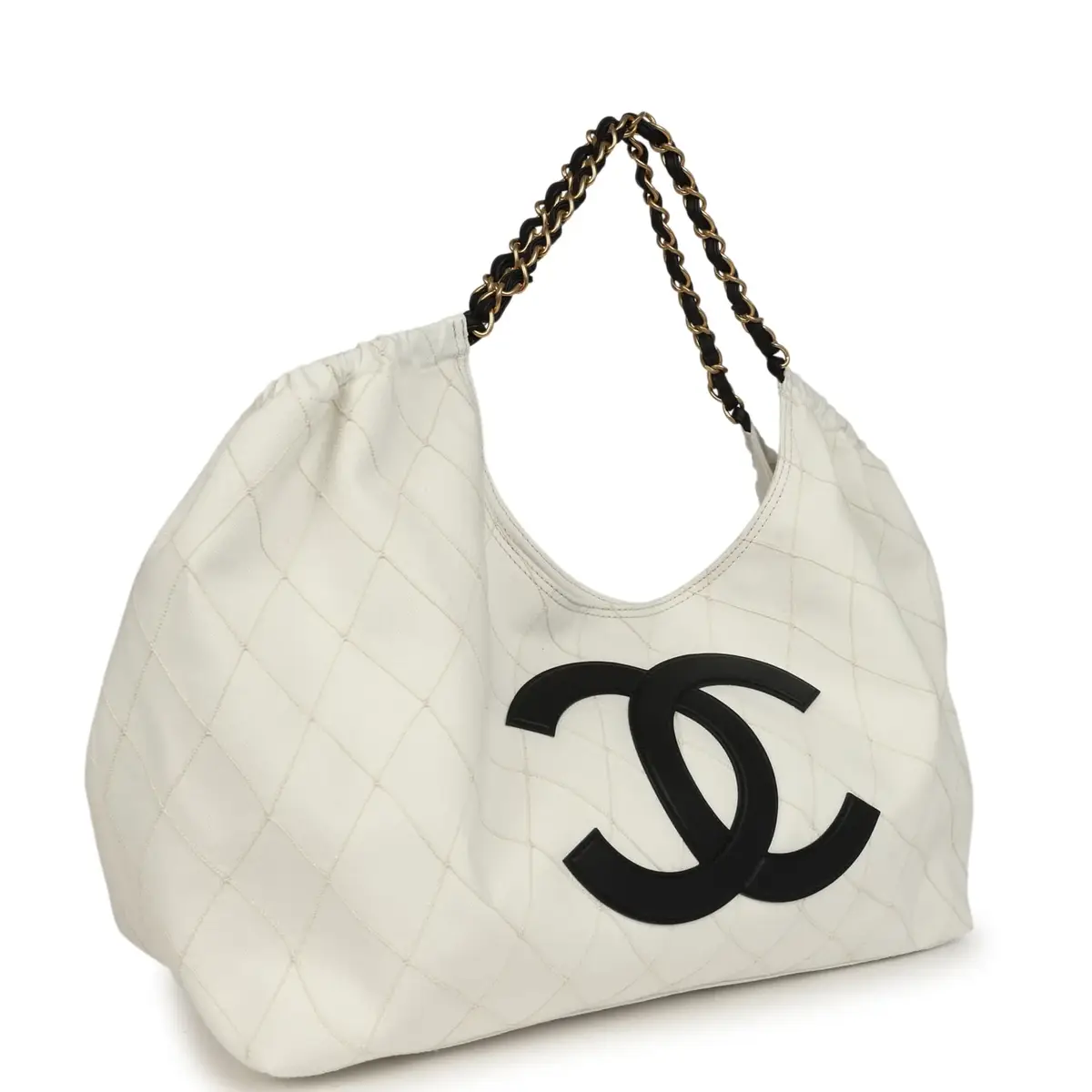Chanel Chanel Maxi Coco Beach Cambon Hobo Bag White Denim and Black Calfskin Brushed Gold Hardware | Thumbnail 2 Chanel Chanel Maxi Coco Beach Cambon Hobo Bag White Denim and Black Calfskin Brushed Gold Hardware | Thumbnail 2