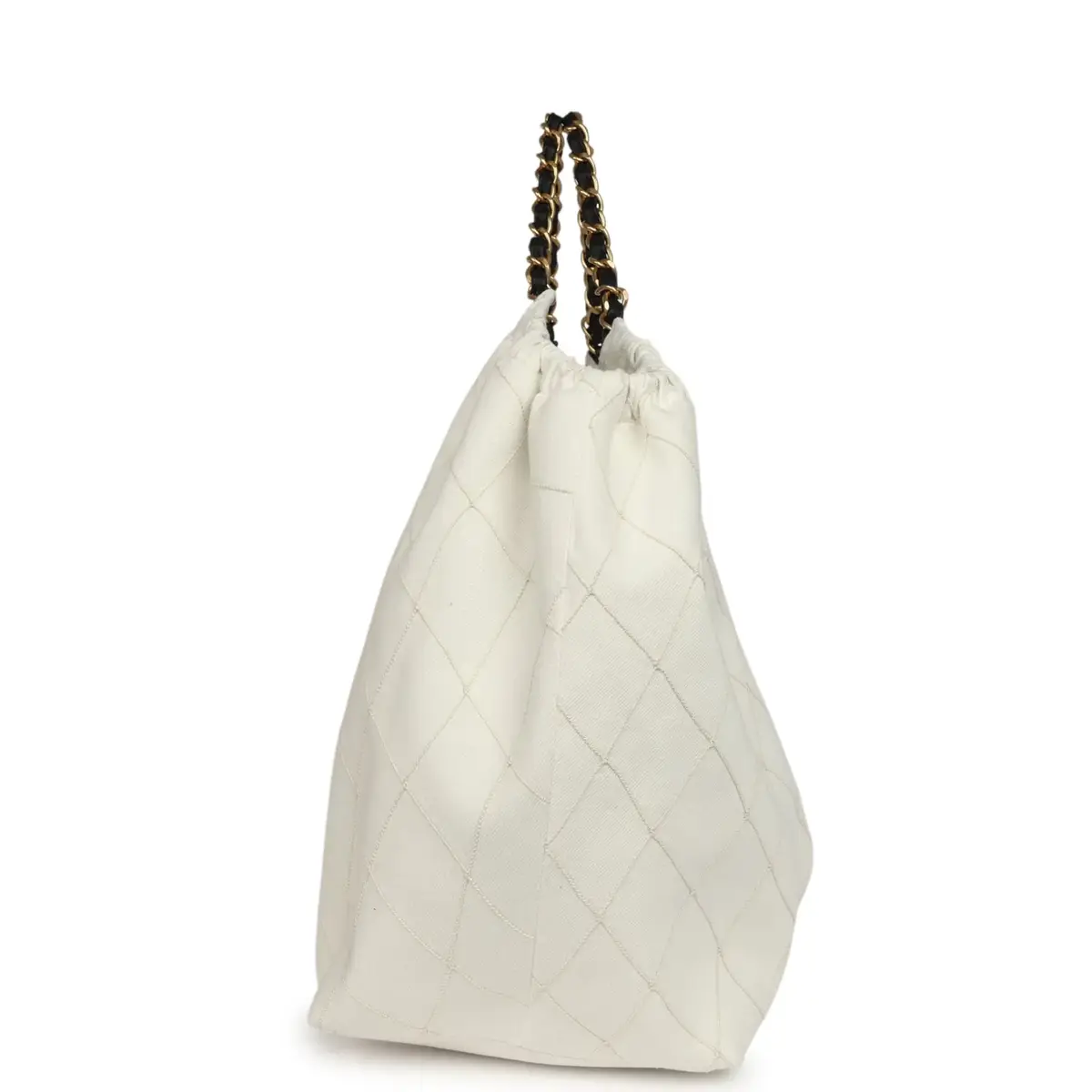 Chanel Chanel Maxi Coco Beach Cambon Hobo Bag White Denim and Black Calfskin Brushed Gold Hardware | Thumbnail 3 Chanel Chanel Maxi Coco Beach Cambon Hobo Bag White Denim and Black Calfskin Brushed Gold Hardware | Thumbnail 3