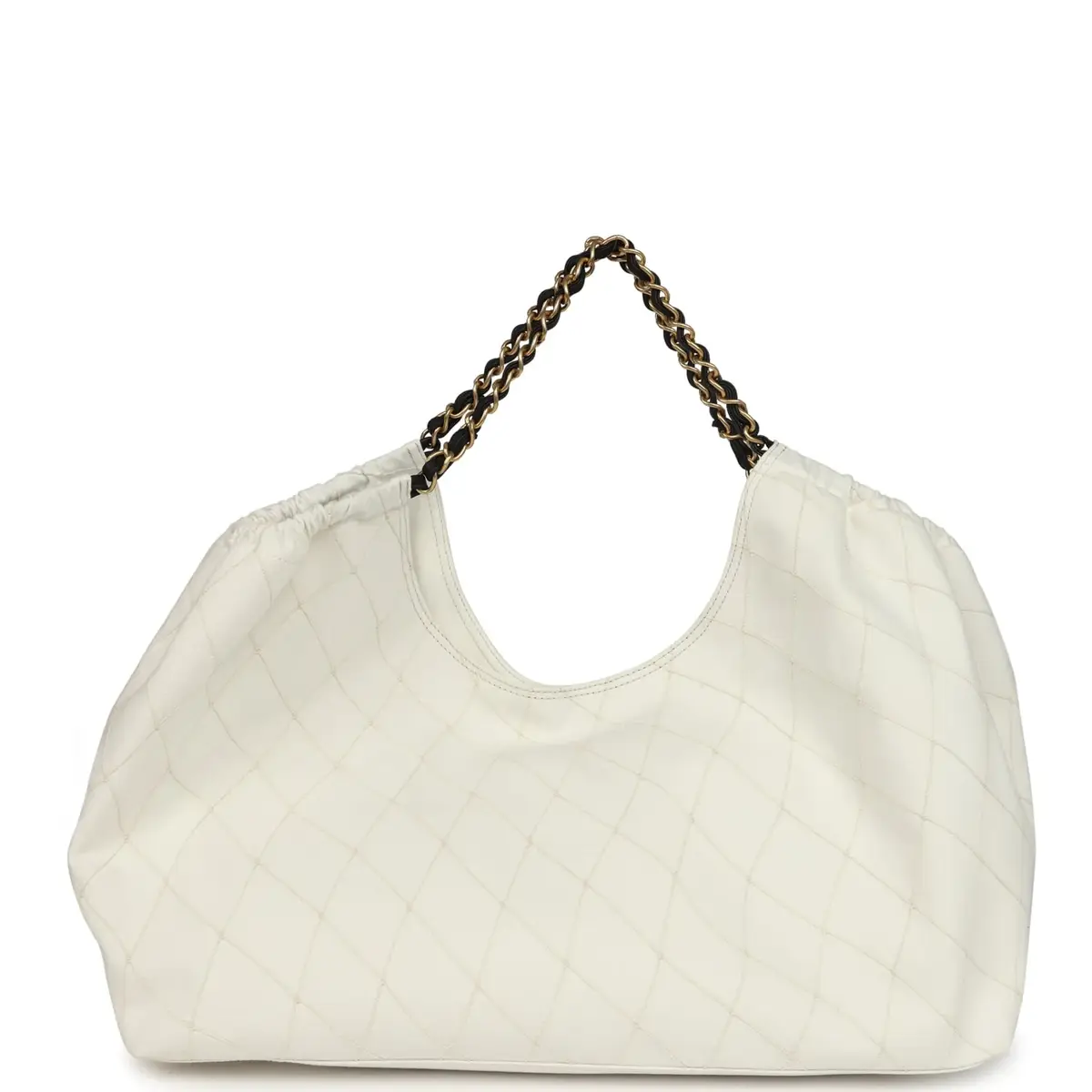 Chanel Chanel Maxi Coco Beach Cambon Hobo Bag White Denim and Black Calfskin Brushed Gold Hardware | Thumbnail 4 Chanel Chanel Maxi Coco Beach Cambon Hobo Bag White Denim and Black Calfskin Brushed Gold Hardware | Thumbnail 4