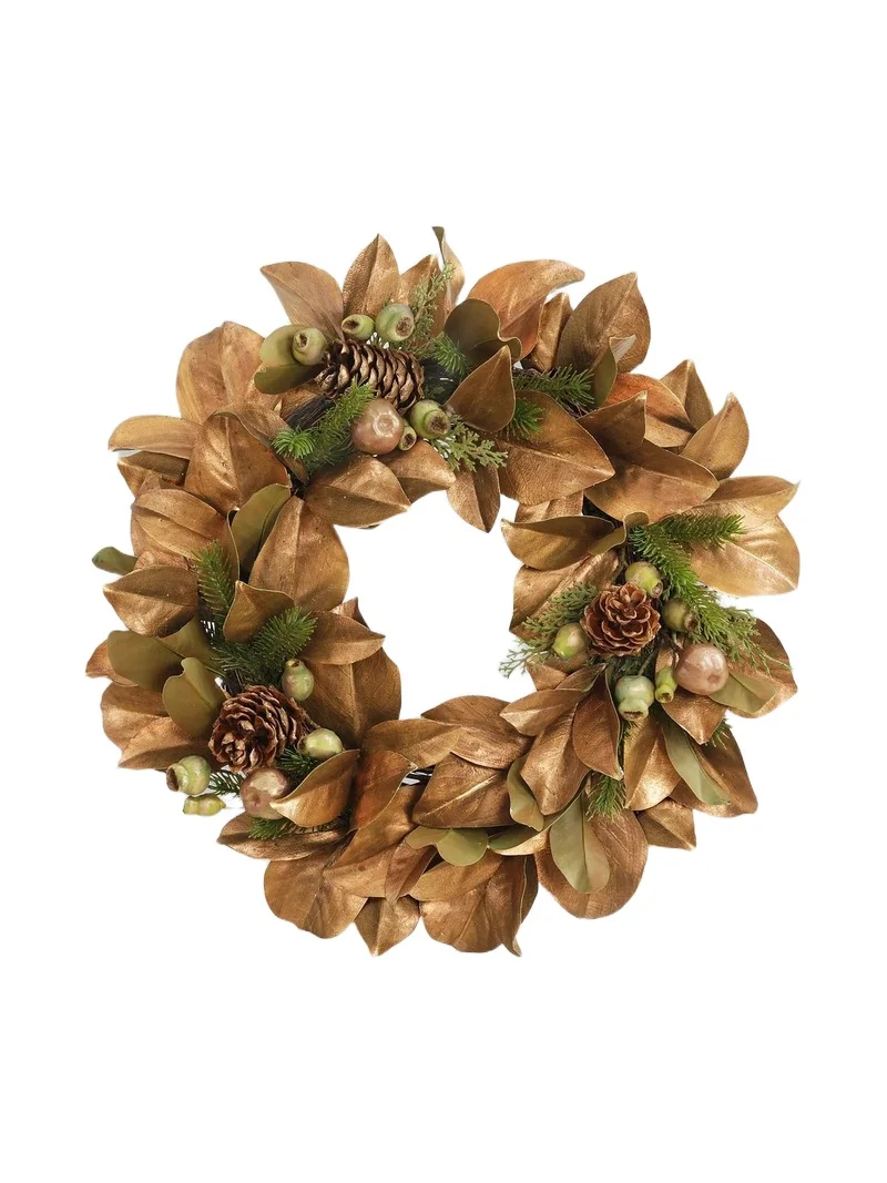Winward Home Holiday Newness Faux-Magnolia Leaf Mix Wreath
