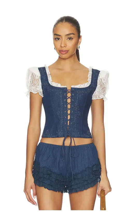 For Love & Lemons Yasmin Lace Up Top | Image 1 For Love & Lemons Yasmin Lace Up Top | Image 1