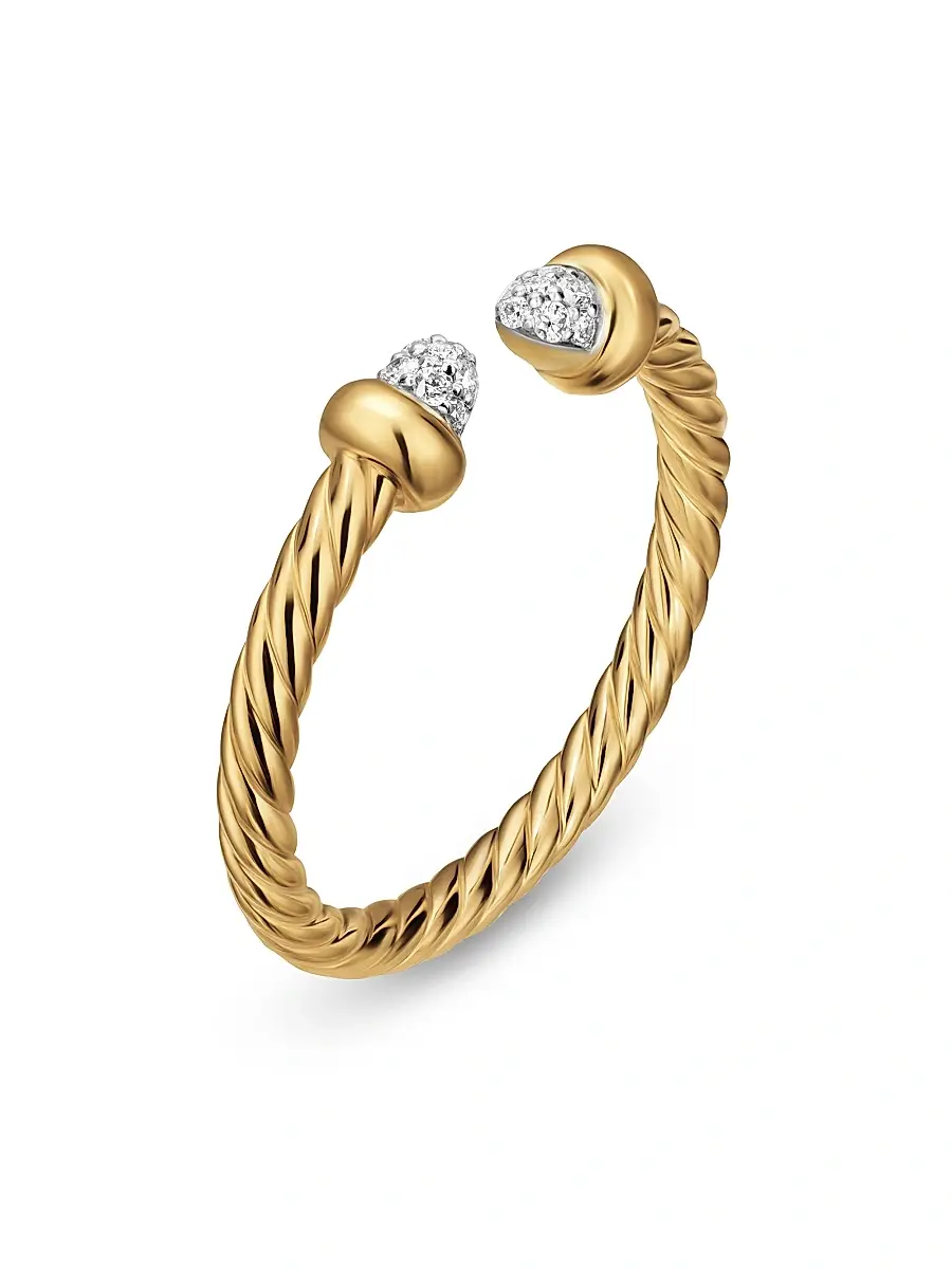 David Yurman Women's Micro Cablespira Flex Open Ring in 18K Yellow Gold - Diamond | Thumbnail 2