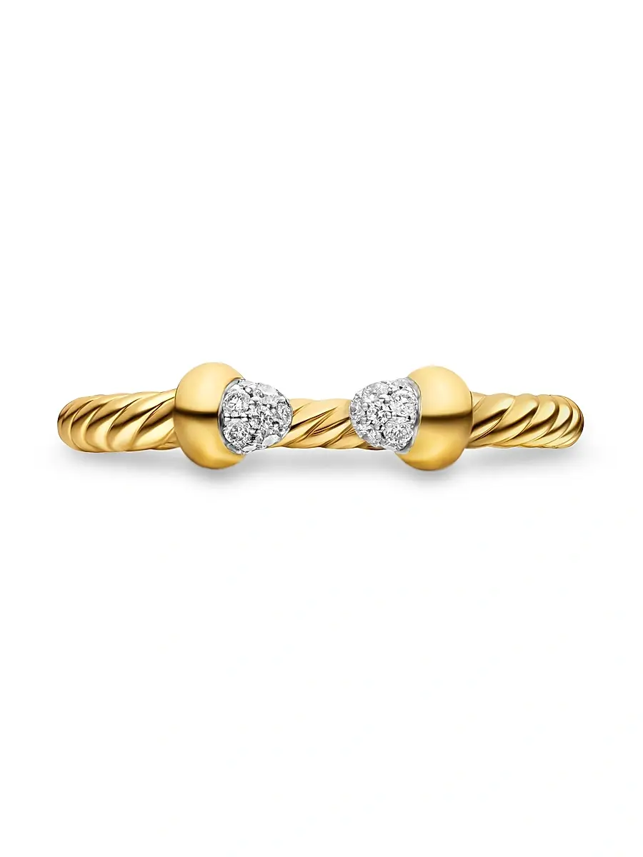 David Yurman Women's Micro Cablespira Flex Open Ring in 18K Yellow Gold - Diamond | Thumbnail 3