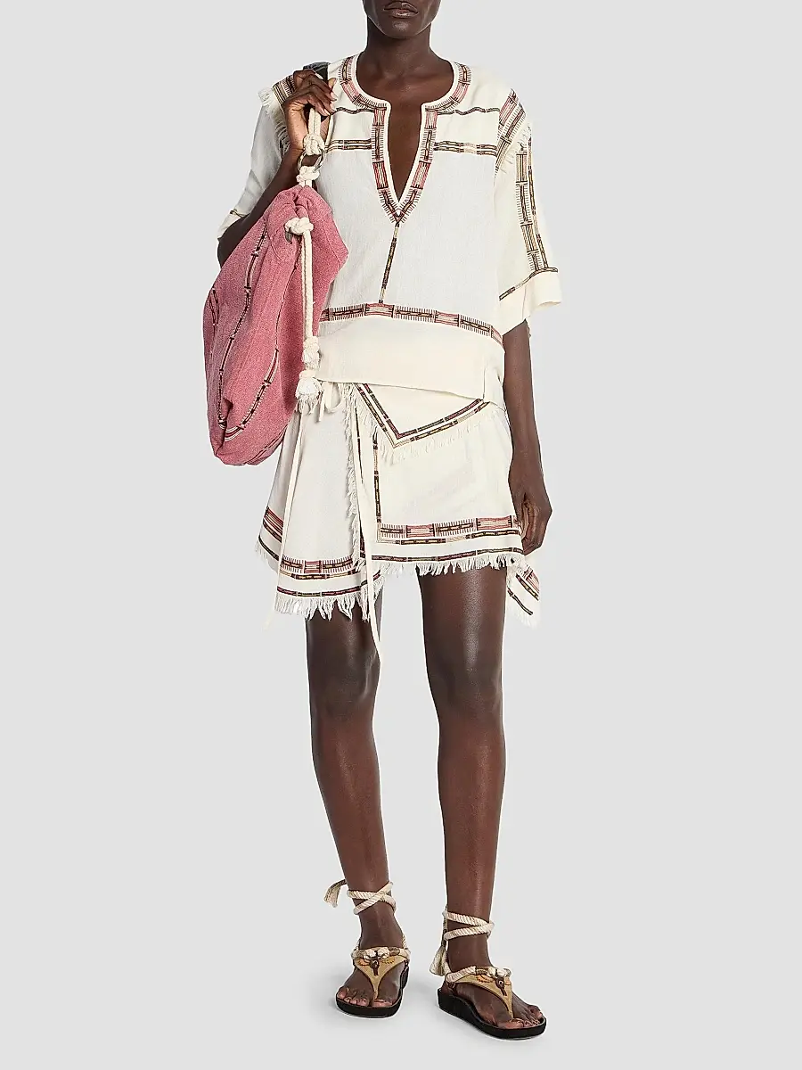 Isabel Marant Women's Fiosa Silk Printed-Trim Blouse | Thumbnail 2 Isabel Marant Women's Fiosa Silk Printed-Trim Blouse | Thumbnail 2