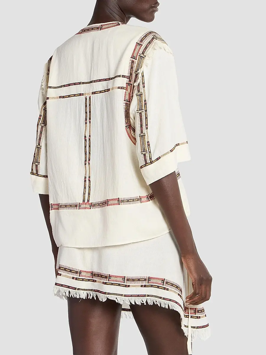 Isabel Marant Women's Fiosa Silk Printed-Trim Blouse | Thumbnail 5 Isabel Marant Women's Fiosa Silk Printed-Trim Blouse | Thumbnail 5