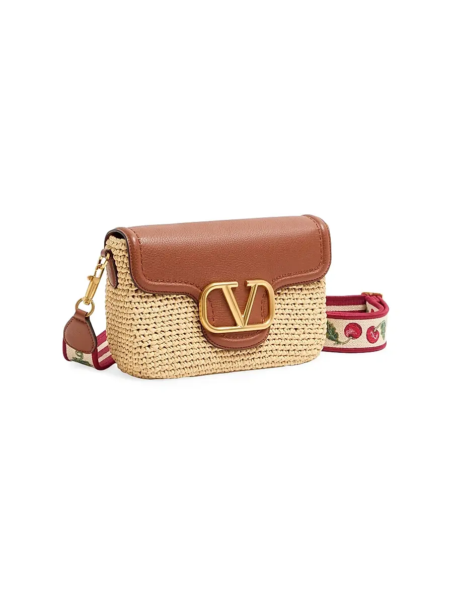 Valentino Women's All time Shoulder Bag in Raffia and Grainy Calfskin - Saddle Brown | Thumbnail 5