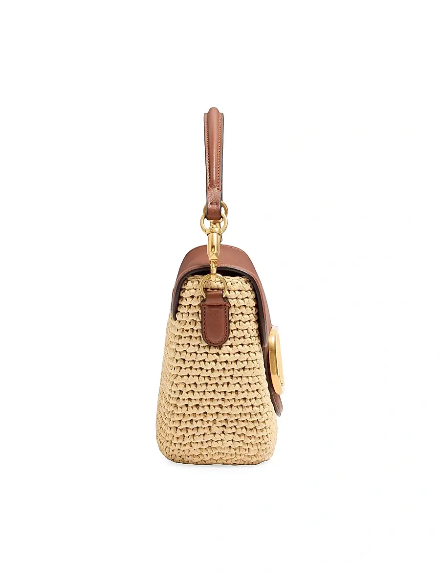 Valentino Women's All time Shoulder Bag in Raffia and Grainy Calfskin - Saddle Brown | Thumbnail 6