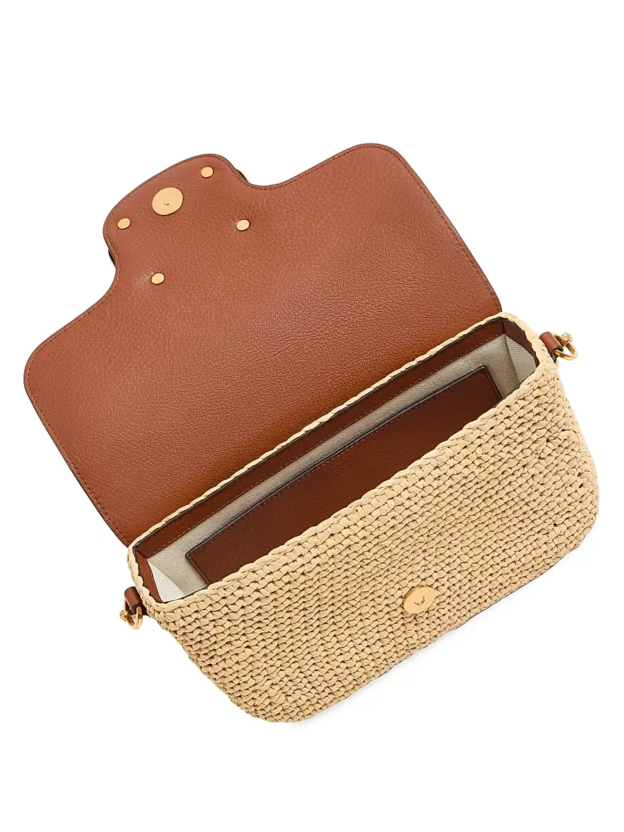 Valentino Women's All time Shoulder Bag in Raffia and Grainy Calfskin - Saddle Brown | Thumbnail 7