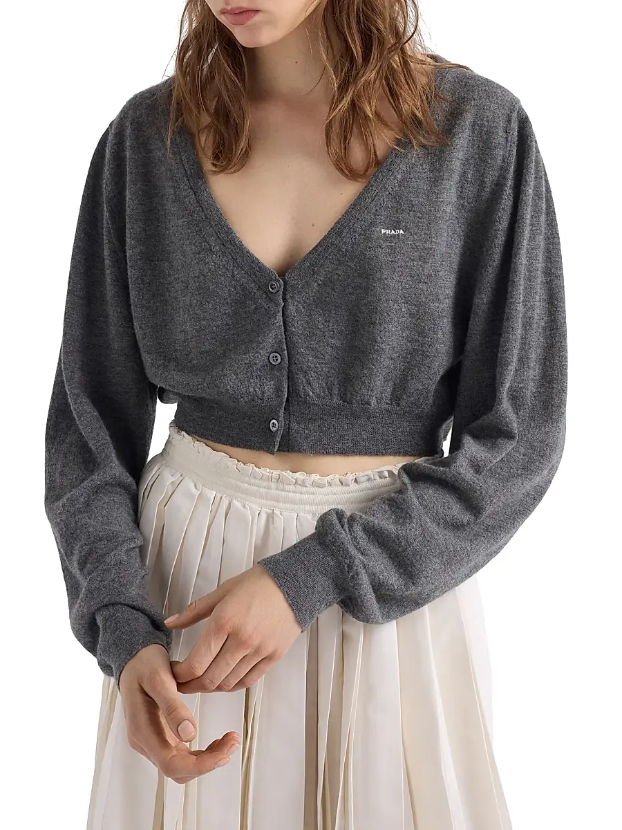 Prada Women's Cropped Cashmere Cardigan | Thumbnail 3