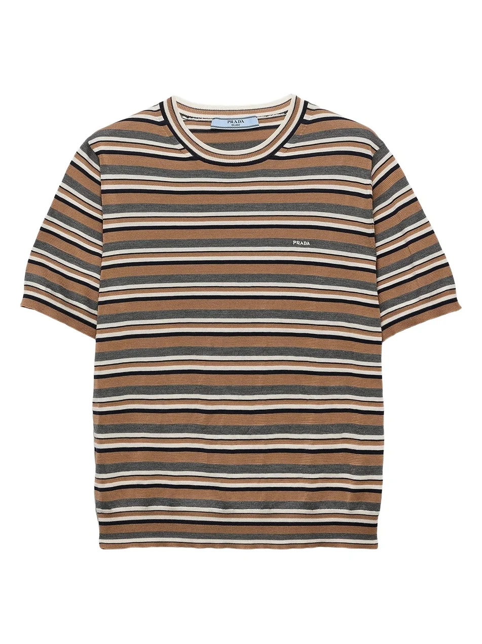 Women's Short-Sleeved Striped Jersey T-Shirt Women's Short-Sleeved Striped Jersey T-Shirt
