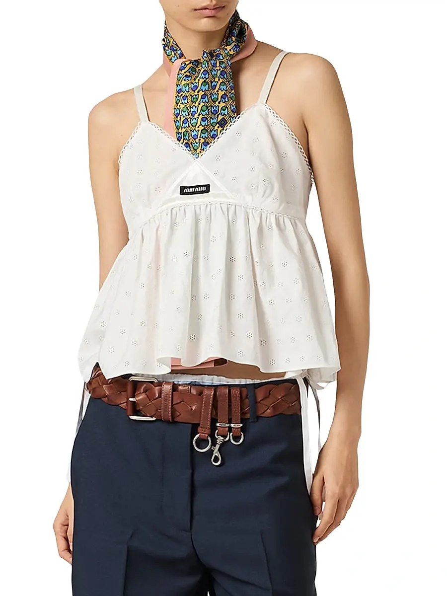 Miu Miu Women's Slubbed Eyelet Poplin Top | Thumbnail 2