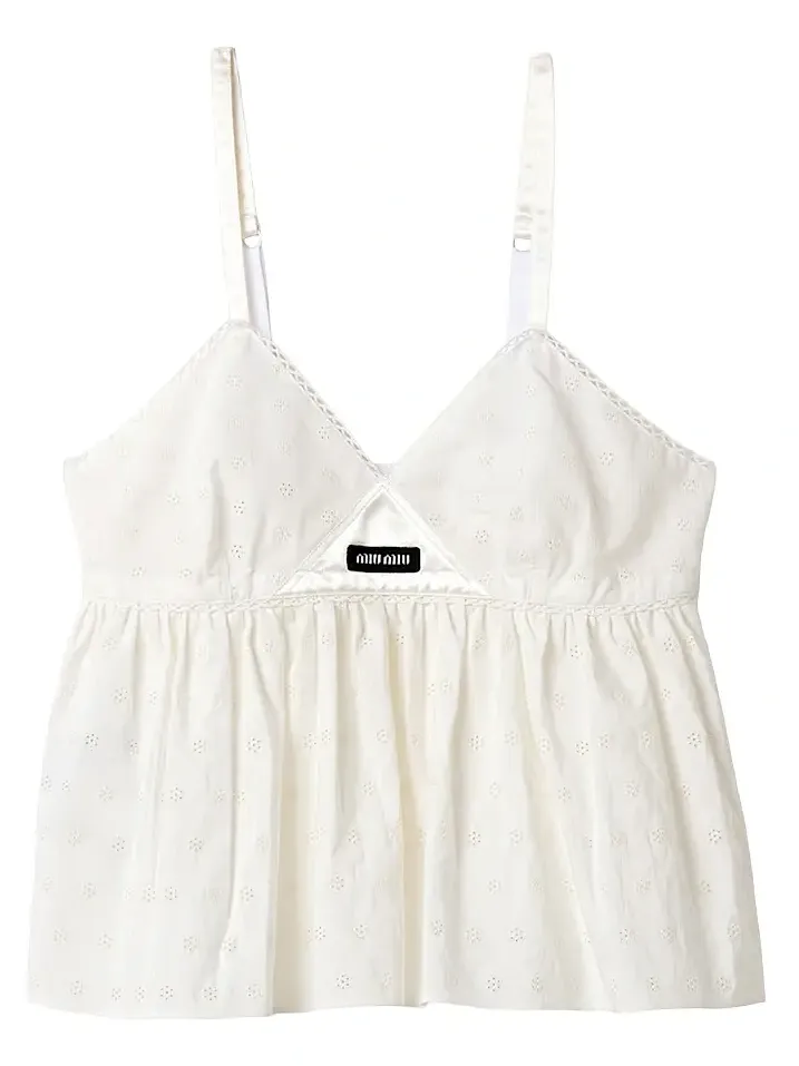 Miu Miu Women's Slubbed Eyelet Poplin Top