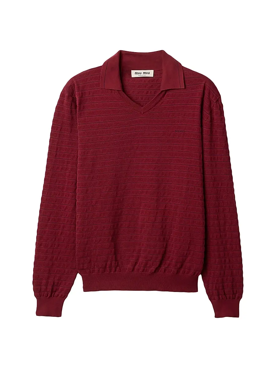 Miu Miu Women's V-Neck Cotton Sweater - Dark Red | Image 1 Miu Miu Women's V-Neck Cotton Sweater - Dark Red | Image 1