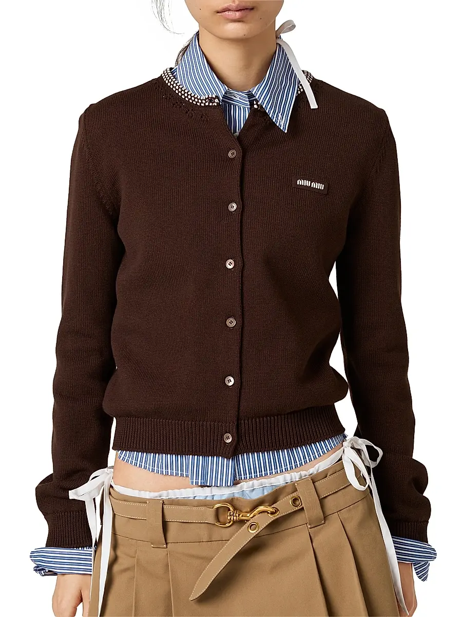 Miu Miu Women's Cotton Cardigan | Thumbnail 4 Miu Miu Women's Cotton Cardigan | Thumbnail 4