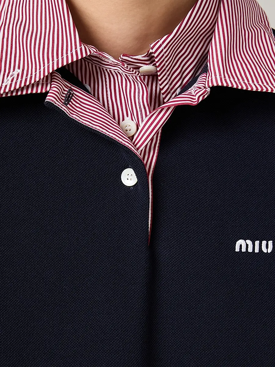 Miu Miu Women's Cotton Piqué Polo Shirt - Dark Blue | Thumbnail 6 Miu Miu Women's Cotton Piqué Polo Shirt - Dark Blue | Thumbnail 6