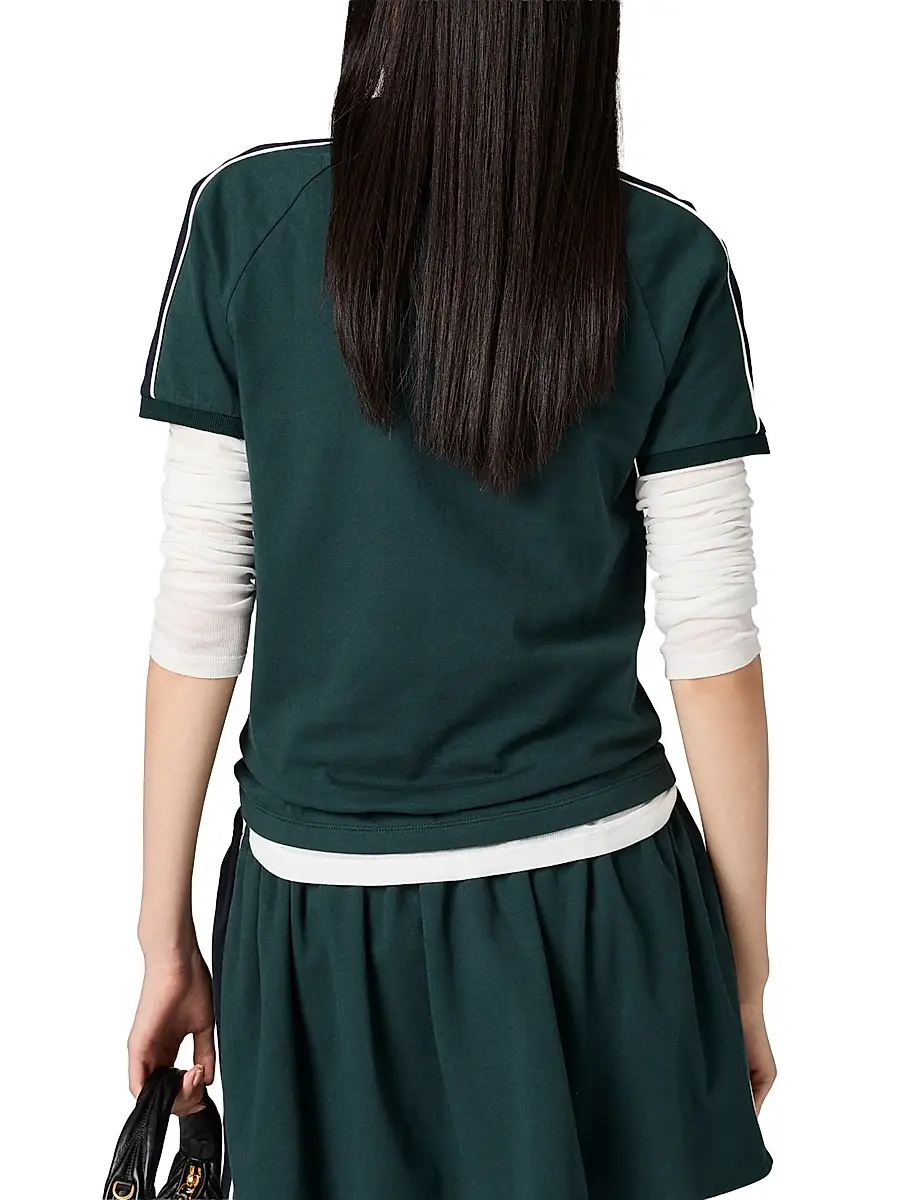 Miu Miu Women's Cotton Jersey Polo Shirt - Green | Thumbnail 4 Miu Miu Women's Cotton Jersey Polo Shirt - Green | Thumbnail 4
