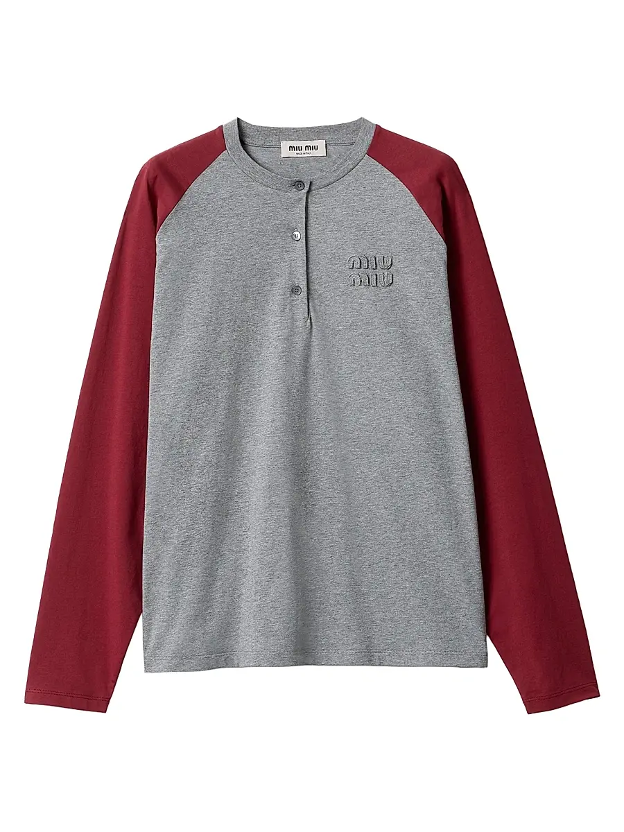 Women's Cotton Jersey Henley Shirt - Grey