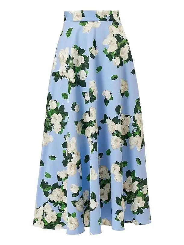 Women's Cabana Floral Half Circle Cotton-Blend Midi-Skirt