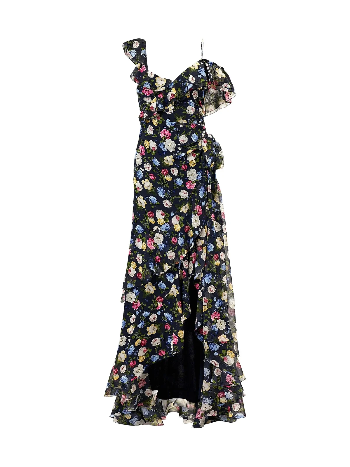 Women's Cabana Floral One-Shoulder Cap-Sleeve Ruffled Gown