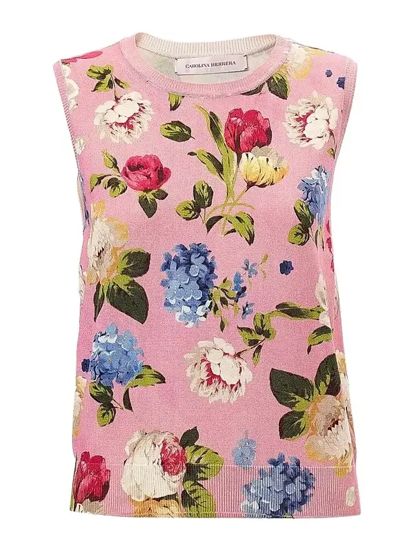 Women's Cabana Floral Crewneck Silk-Cotton Sleeveless Tank