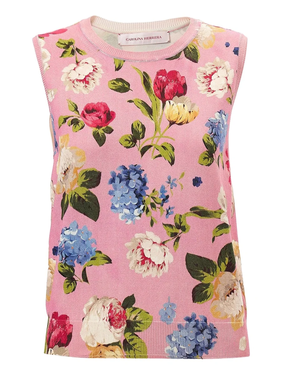Women's Cabana Floral Crewneck Silk-Cotton Sleeveless Tank Women's Cabana Floral Crewneck Silk-Cotton Sleeveless Tank