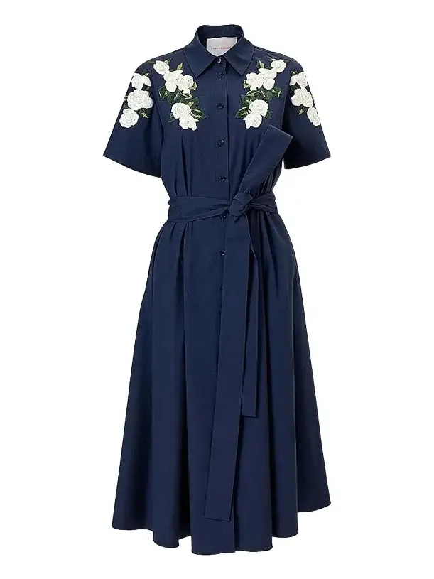 Women's Cabana Embroidered Short-Sleeve Midi Shirtdress