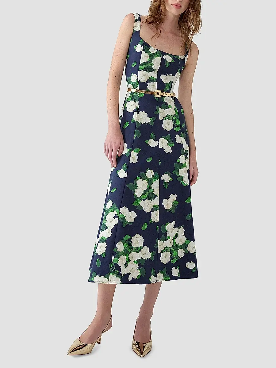 Carolina Herrera Women's Cabana Floral Squareneck Sleeveless Cotton-Blend Midi-Dress | Thumbnail 2 Carolina Herrera Women's Cabana Floral Squareneck Sleeveless Cotton-Blend Midi-Dress | Thumbnail 2