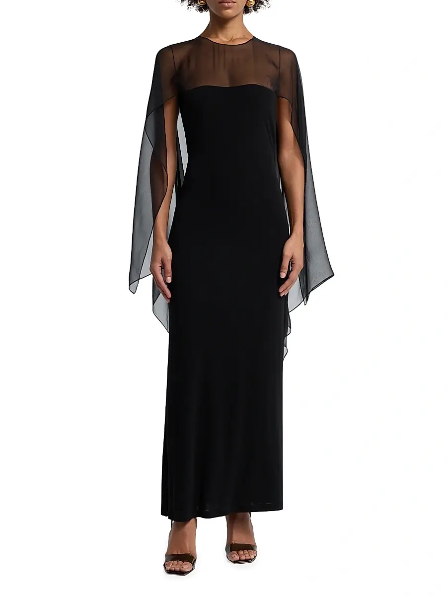 Alberta Ferretti Women's Georgette Cape Jersey Gown | Thumbnail 2