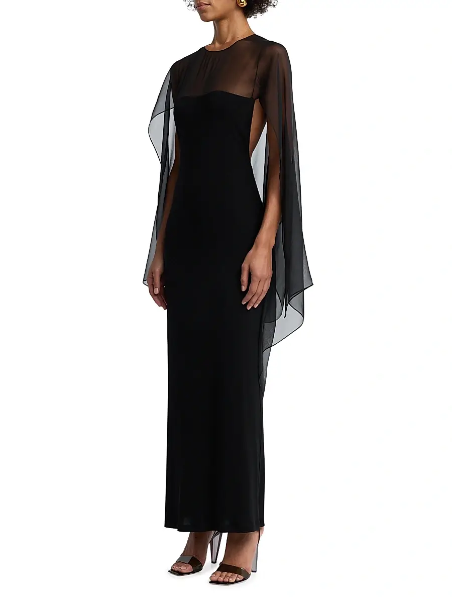 Alberta Ferretti Women's Georgette Cape Jersey Gown | Thumbnail 4