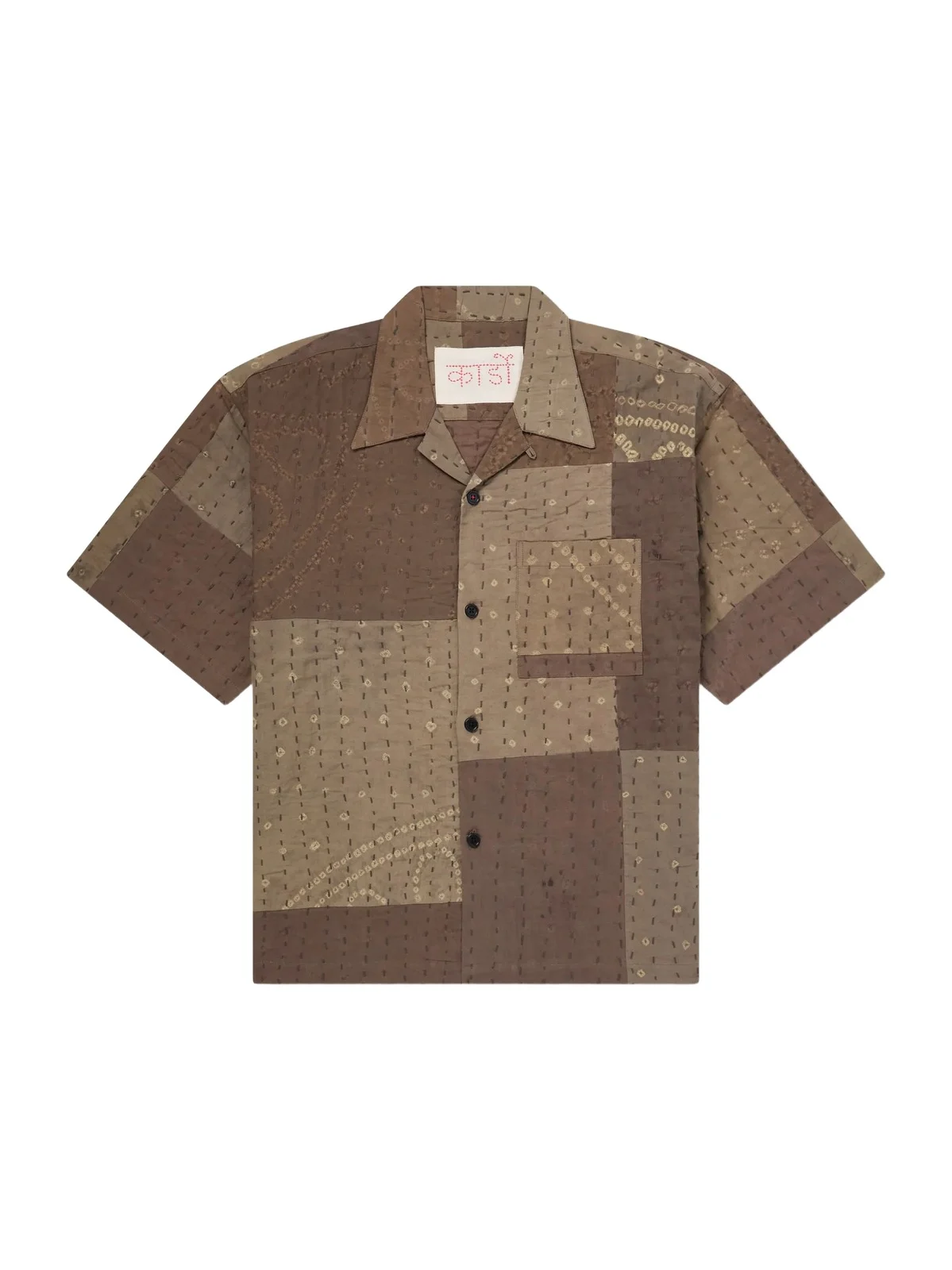 Kardo Rohit Bandhani Convertible-Collar Patchwork Embroidered Cotton Shirt - Men