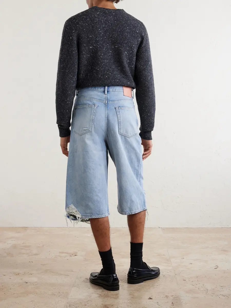 Acne Studios Wide-Leg Distressed Denim Shorts - Men | Thumbnail 4