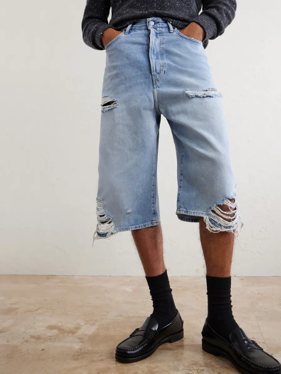 Acne Studios Wide-Leg Distressed Denim Shorts - Men | Thumbnail 6