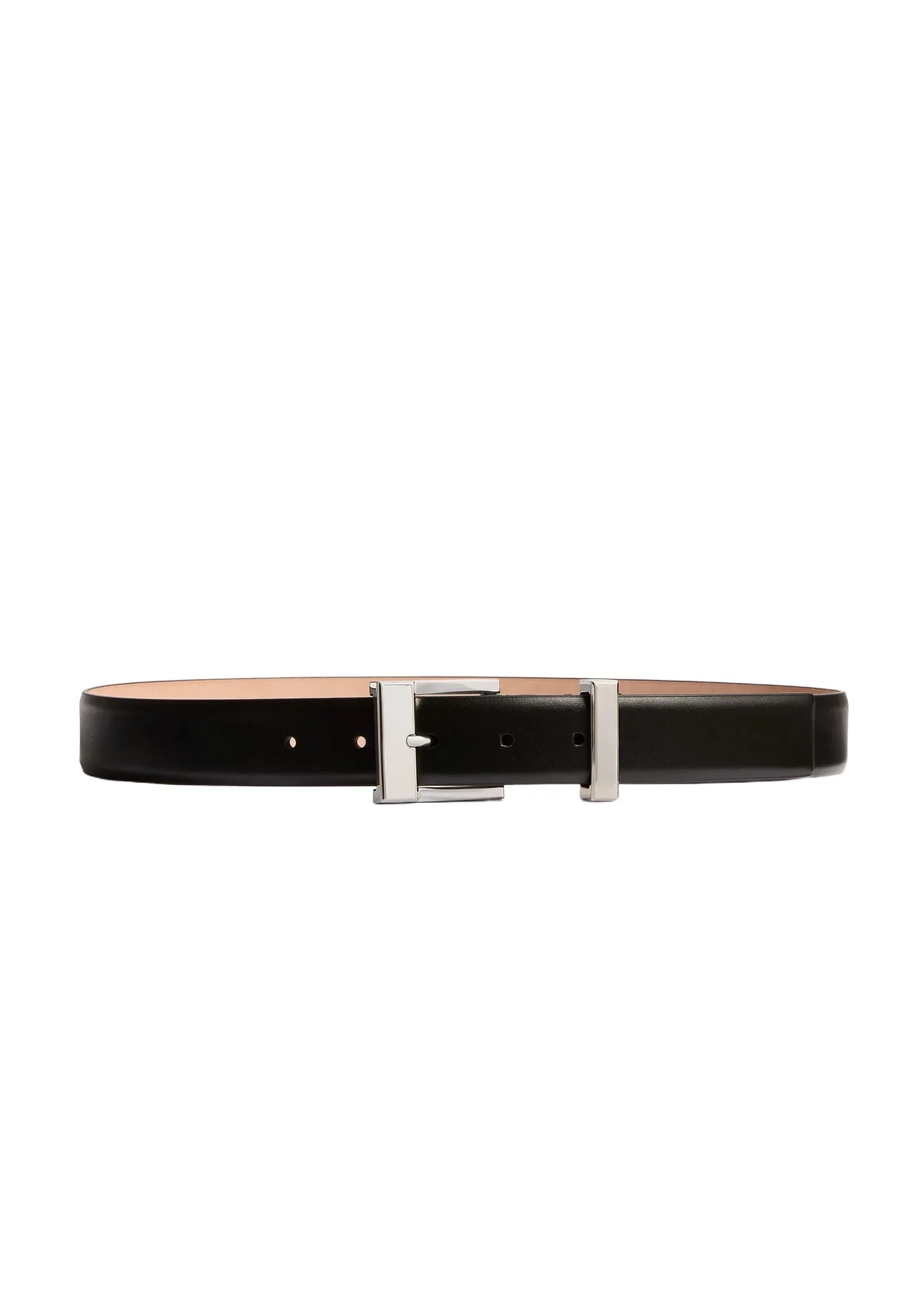 Medium Manhattan Belt In Black Leather With Silver Medium Manhattan Belt In Black Leather With Silver