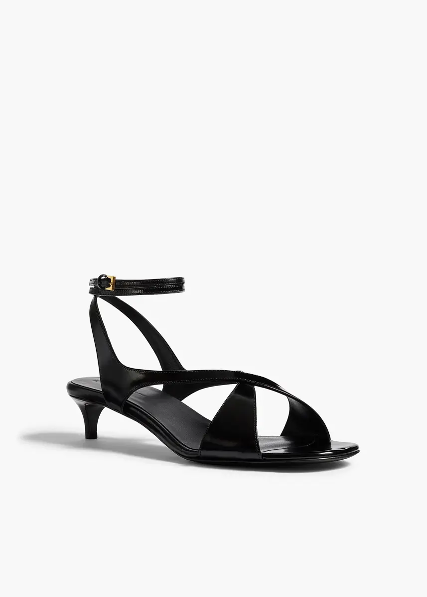 Khaite Liria Ankle Strap Sandal In Black Glazed Leather | Thumbnail 2 Khaite Liria Ankle Strap Sandal In Black Glazed Leather | Thumbnail 2