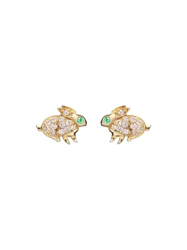 Bunny 18kt gold earrings with diamonds and emeralds Bunny 18kt gold earrings with diamonds and emeralds