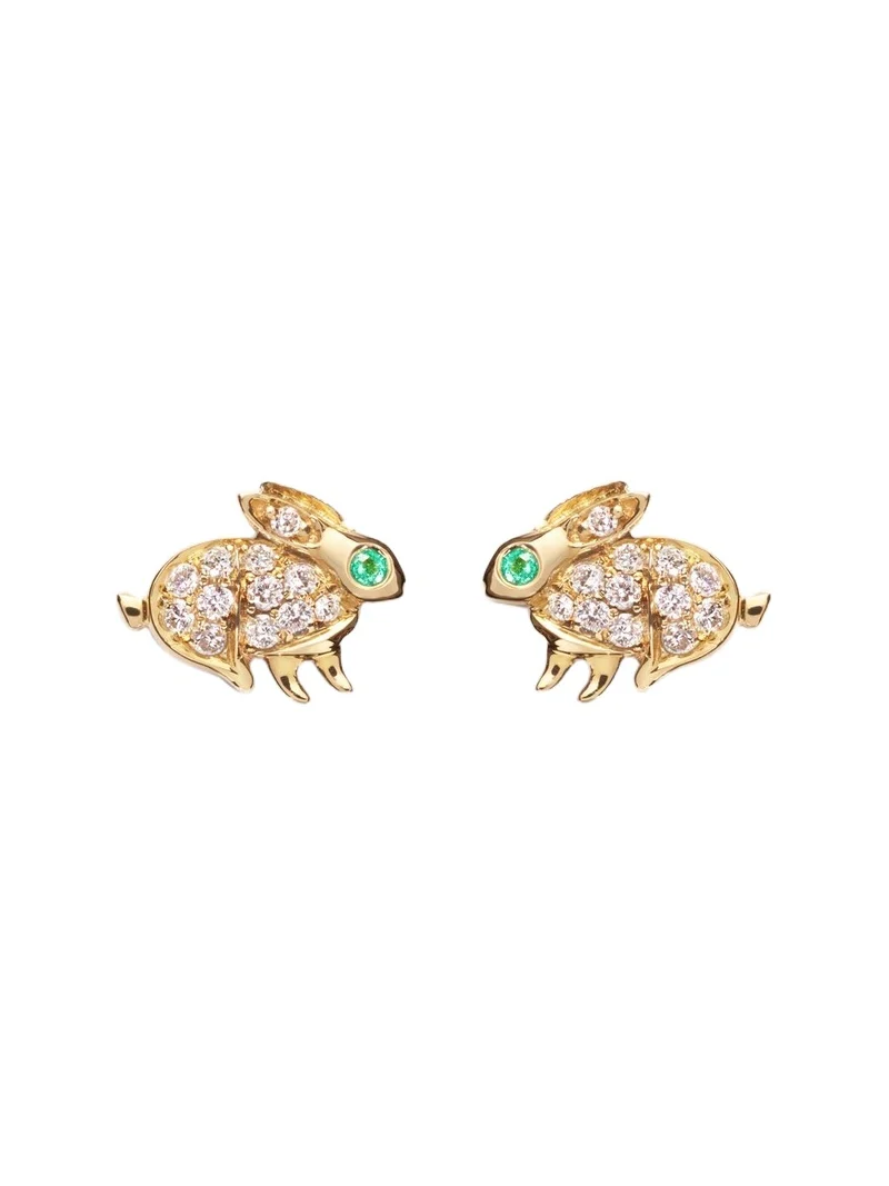 Bunny 18kt gold earrings with diamonds and emeralds Bunny 18kt gold earrings with diamonds and emeralds