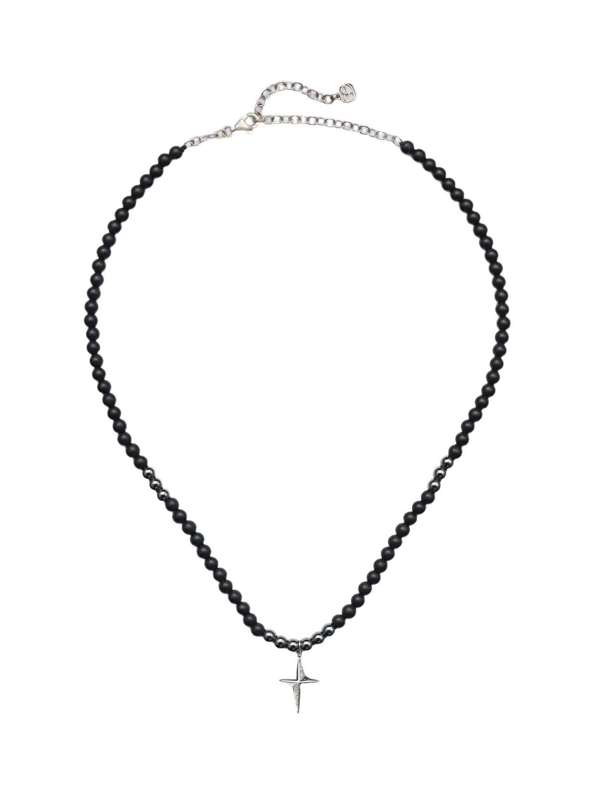Star 14kt white gold beaded necklace with diamonds