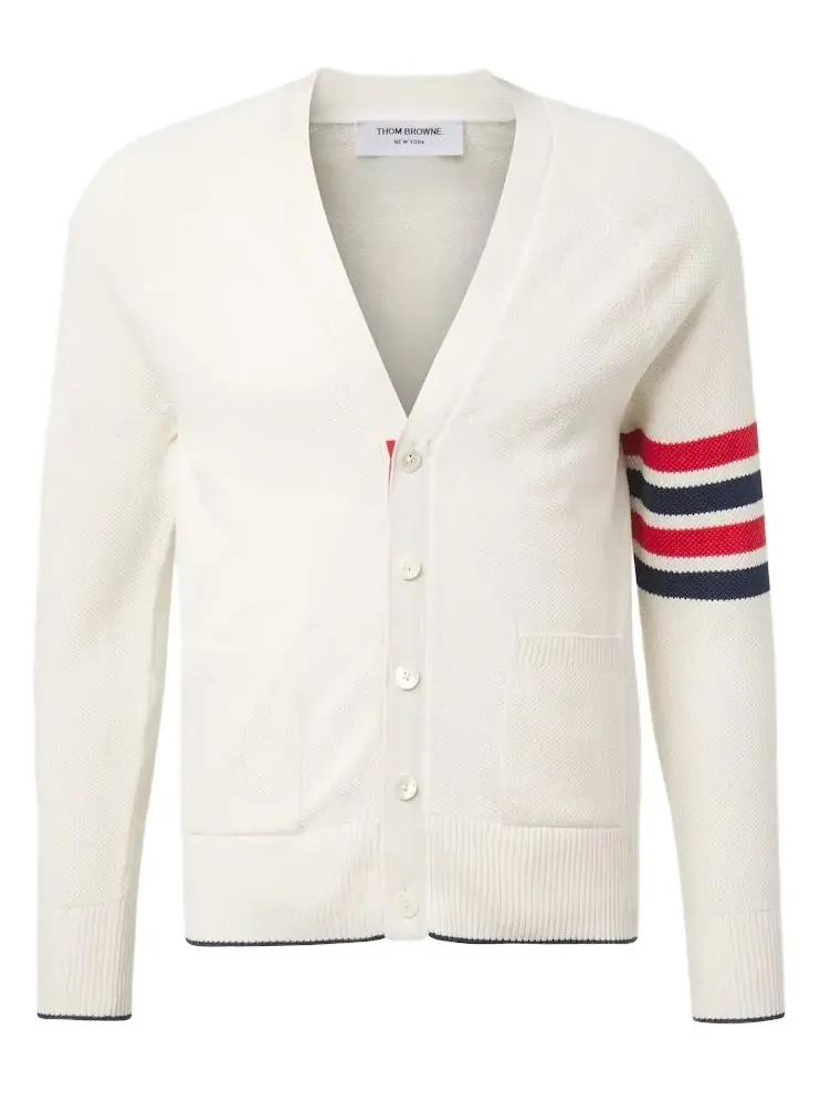 Thom Browne 4-Bar linen and cotton cardigan