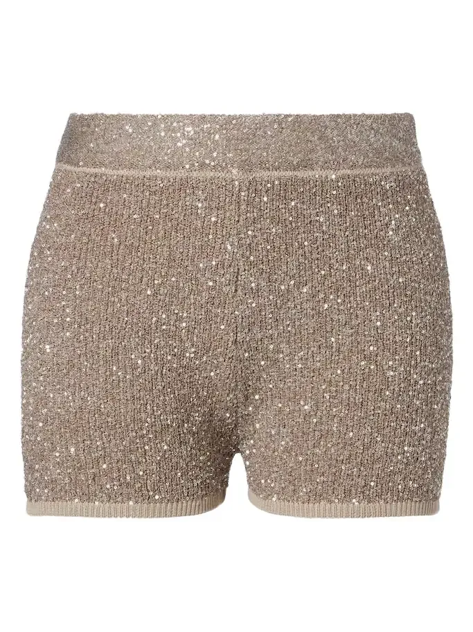 Sequined ribbed-knit cotton shorts