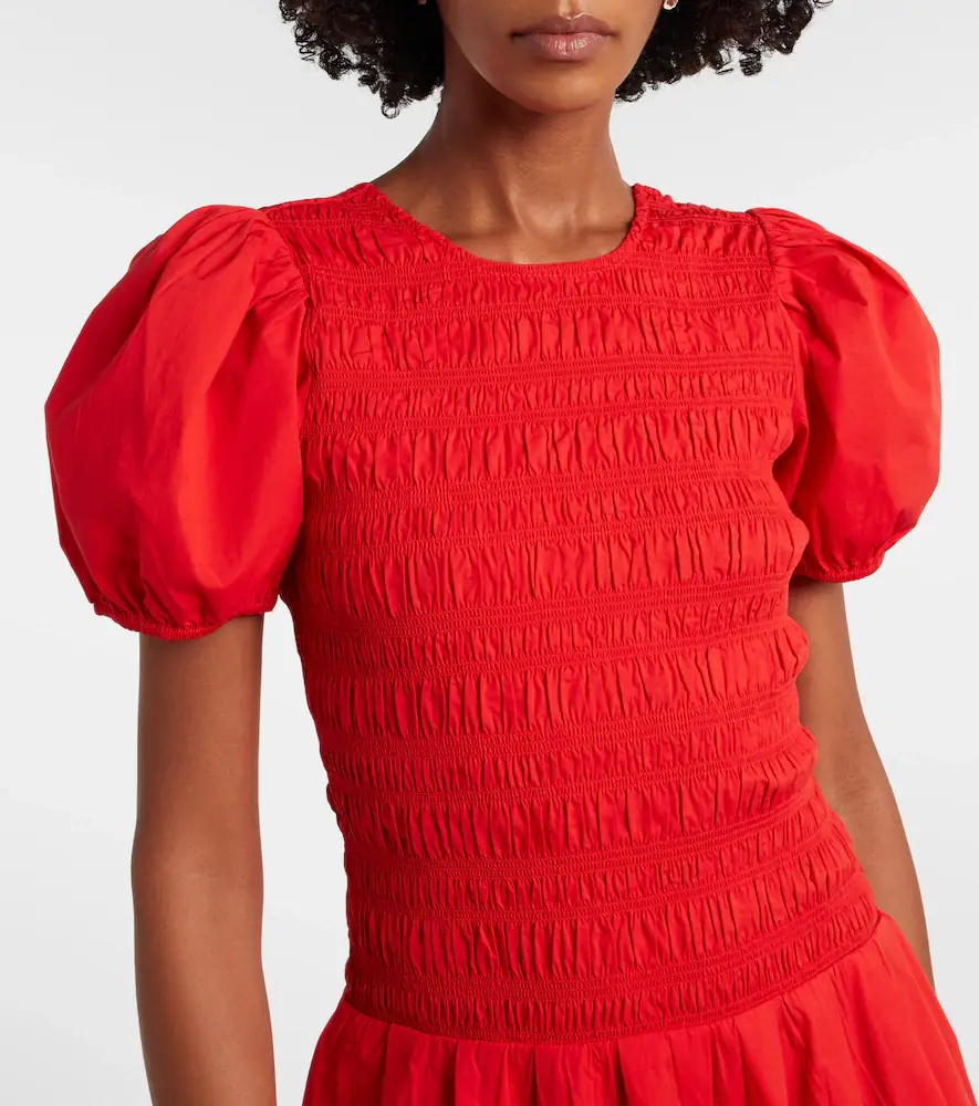 Ganni Shirred cotton-blend poplin midi dress | Thumbnail 2