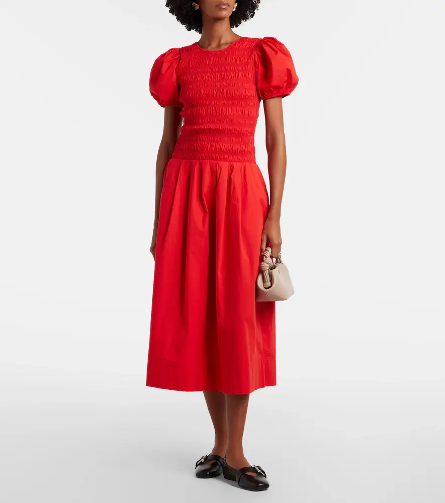 Ganni Shirred cotton-blend poplin midi dress | Thumbnail 3