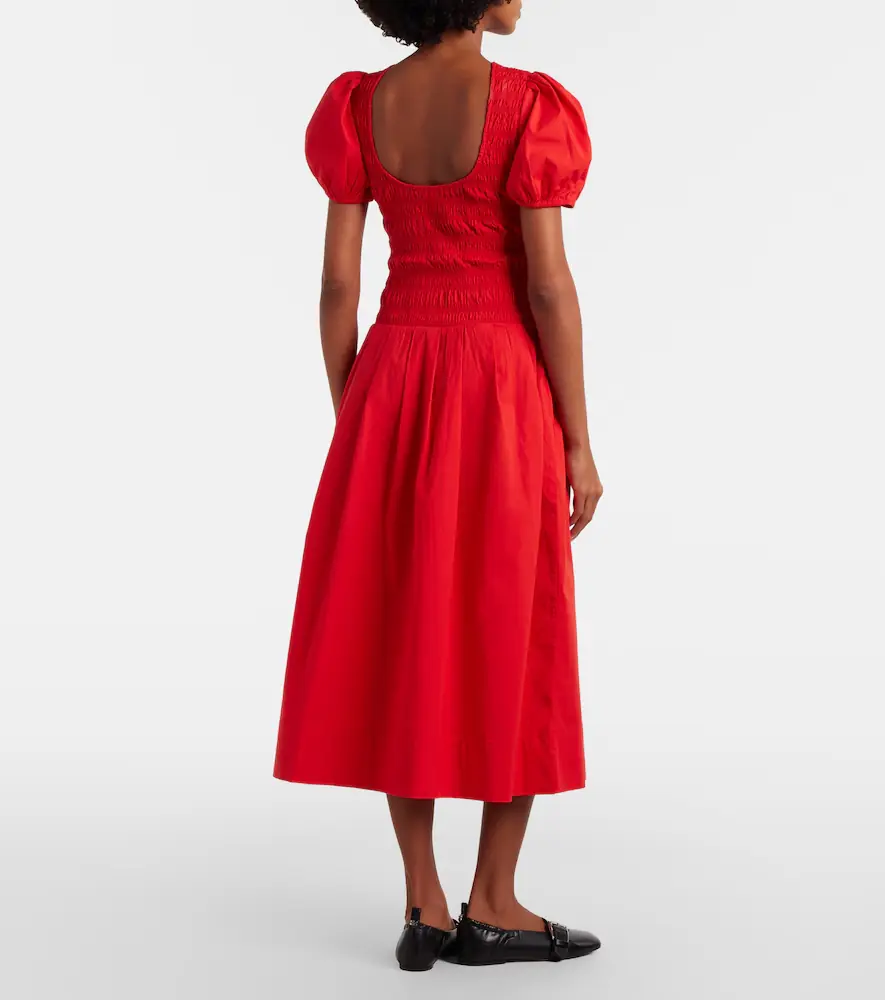 Ganni Shirred cotton-blend poplin midi dress | Thumbnail 5