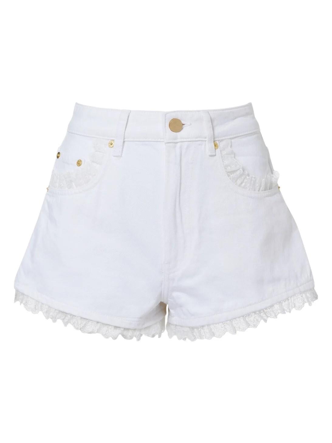Lace-trimmed denim shorts Lace-trimmed denim shorts